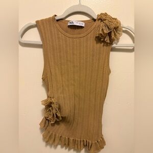Zara Camel Ribbed Knit Top